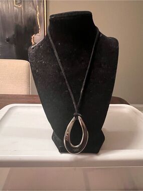 Lia Sophia Silver Teardrop Pendant Necklace on Black Cord